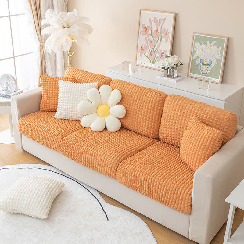 Elastischer Sofabezug aus Seersucker für Sofa und Chaiselongue - Orange / Normalgröße S - Sofabezug
