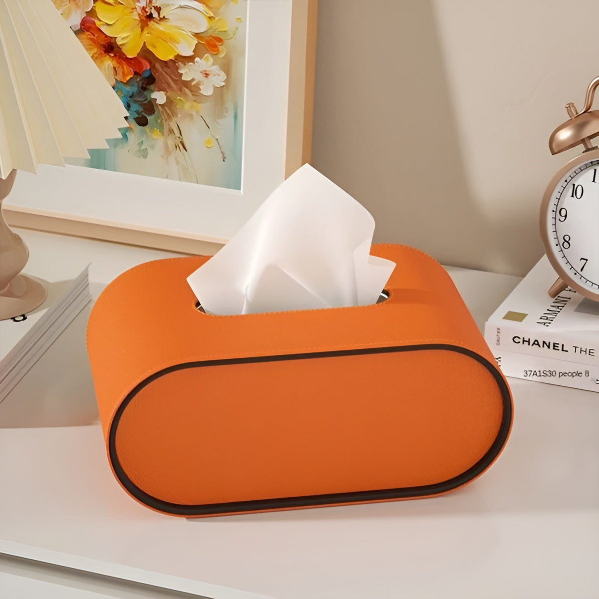 Elegante Leder-Taschentuchbox – Stilvolle Aufbewahrung mit zeitlosem Design - Orange - Taschentuchbox