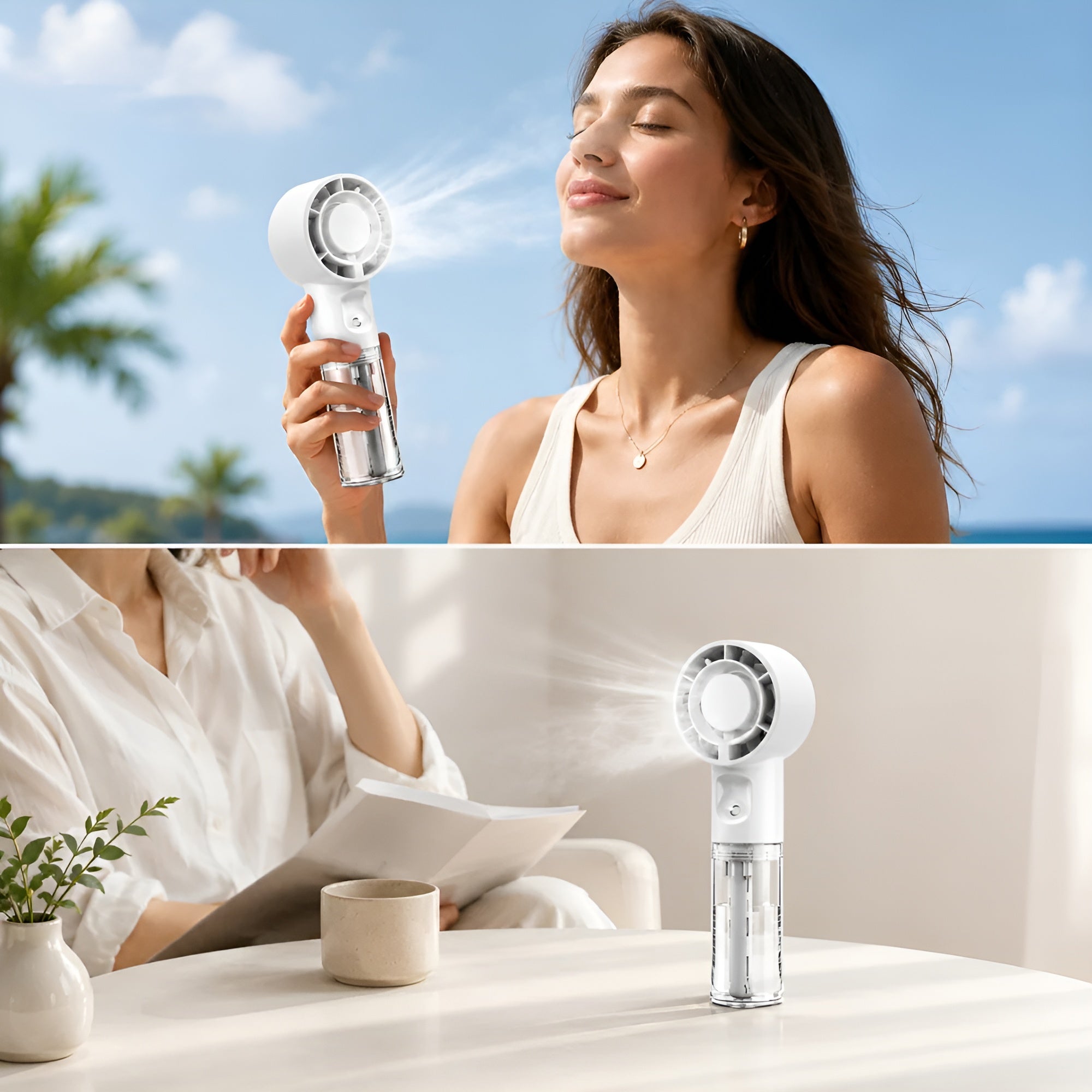 Erfrischung zum Mitnehmen – eine kühle Brise und feiner Nebel in einem. - Handventilator