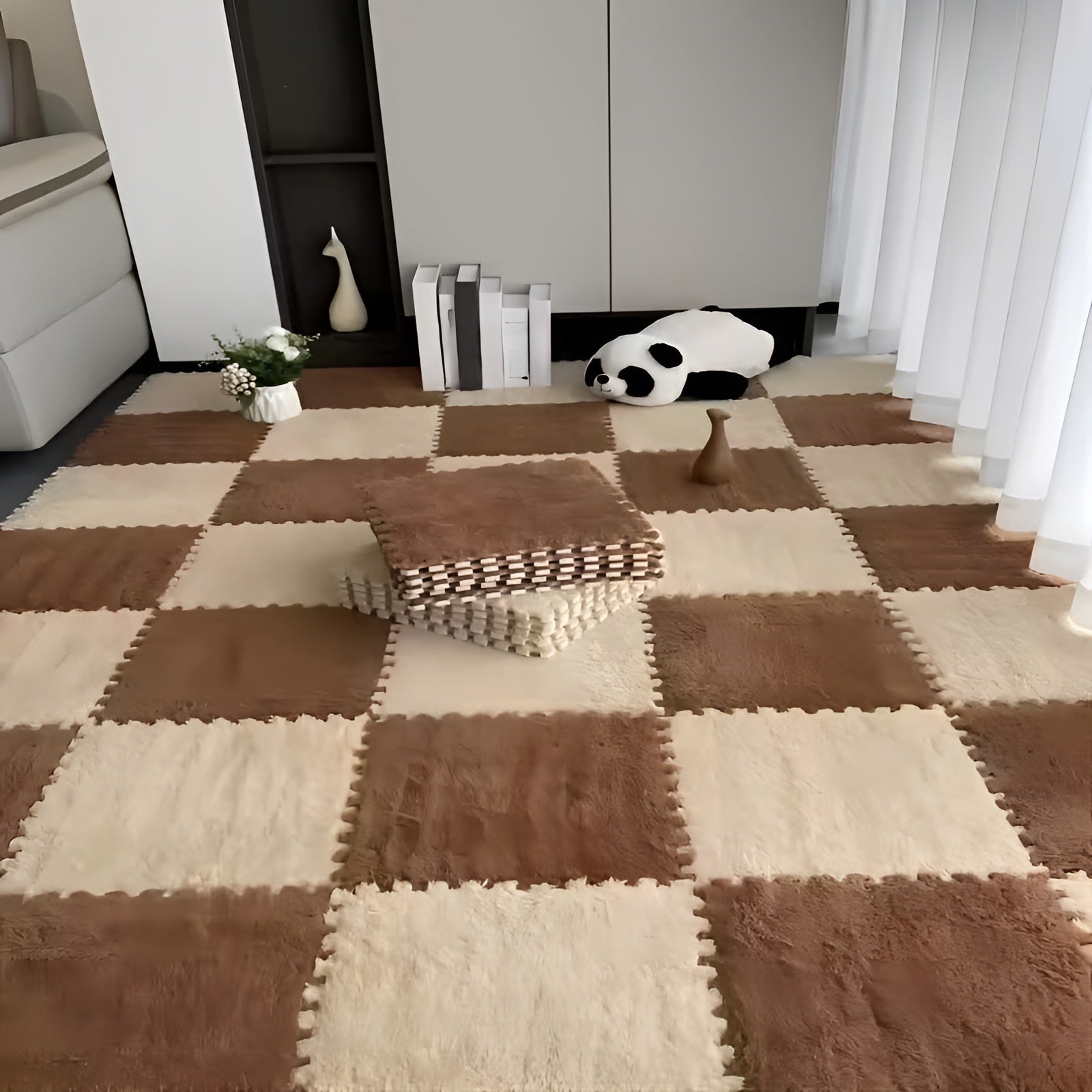 Dicker Flauschiger Teppich – Weich und Gemütlich | Perfekt für Schlafzimmer Wohnzimmer & Haustiere - 12 Stück