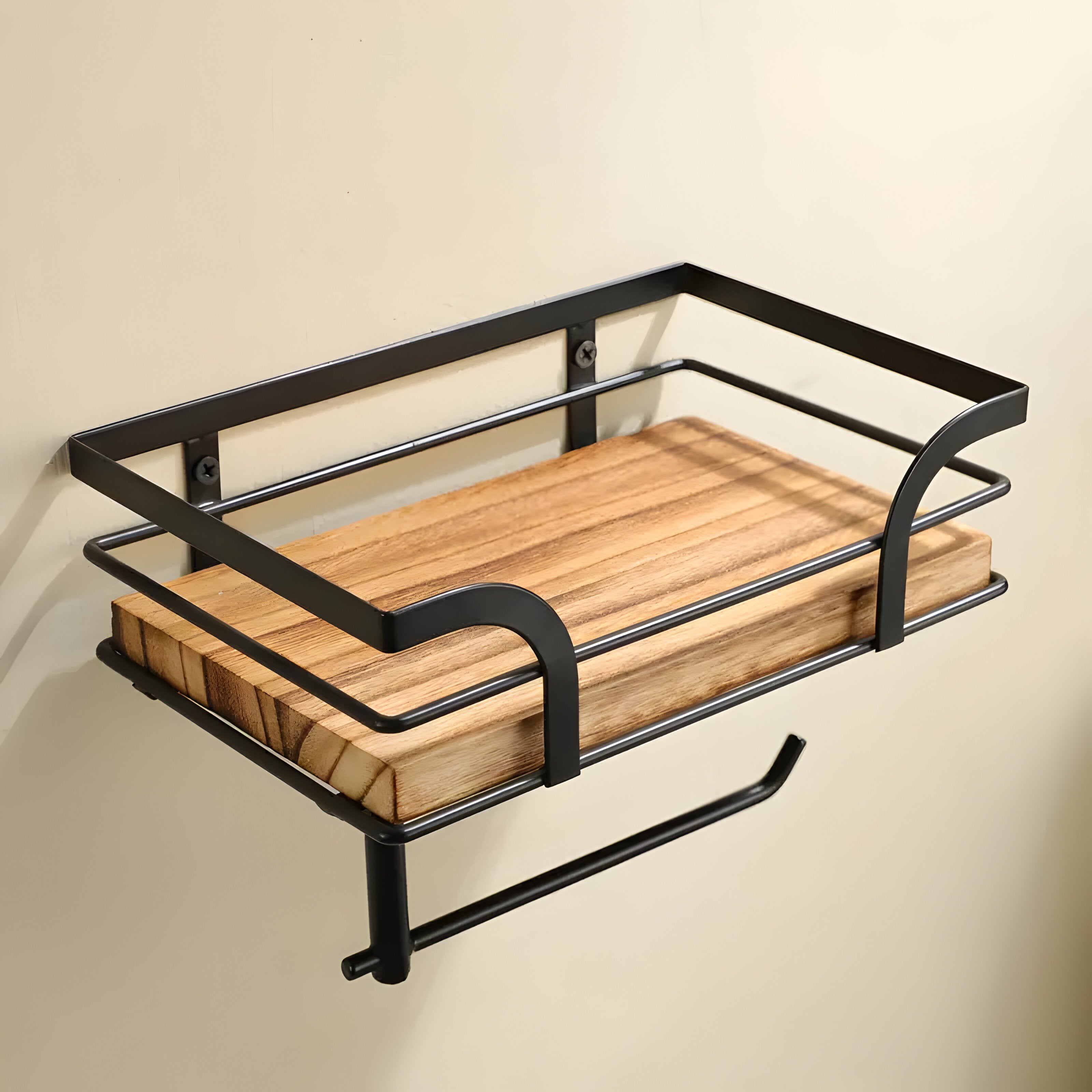 Holz-Wandregal mit Papierhalter – Praktischer Organizer fürs Badezimmer