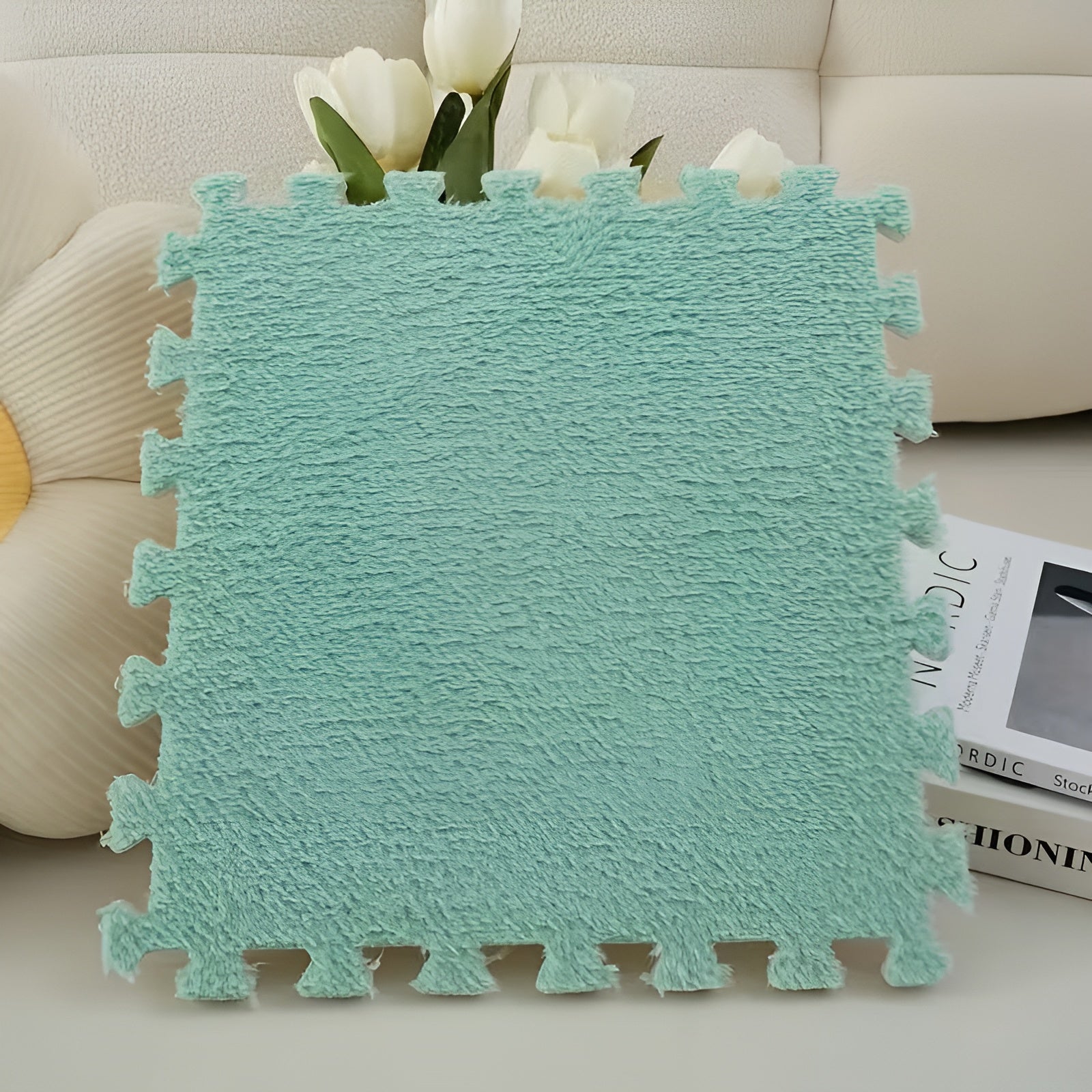 Dicke Plüsch-Teppichmatte im Patchwork-Design – Besonders weich und warm | Ideal für Schlafzimmer und Spielzimmer