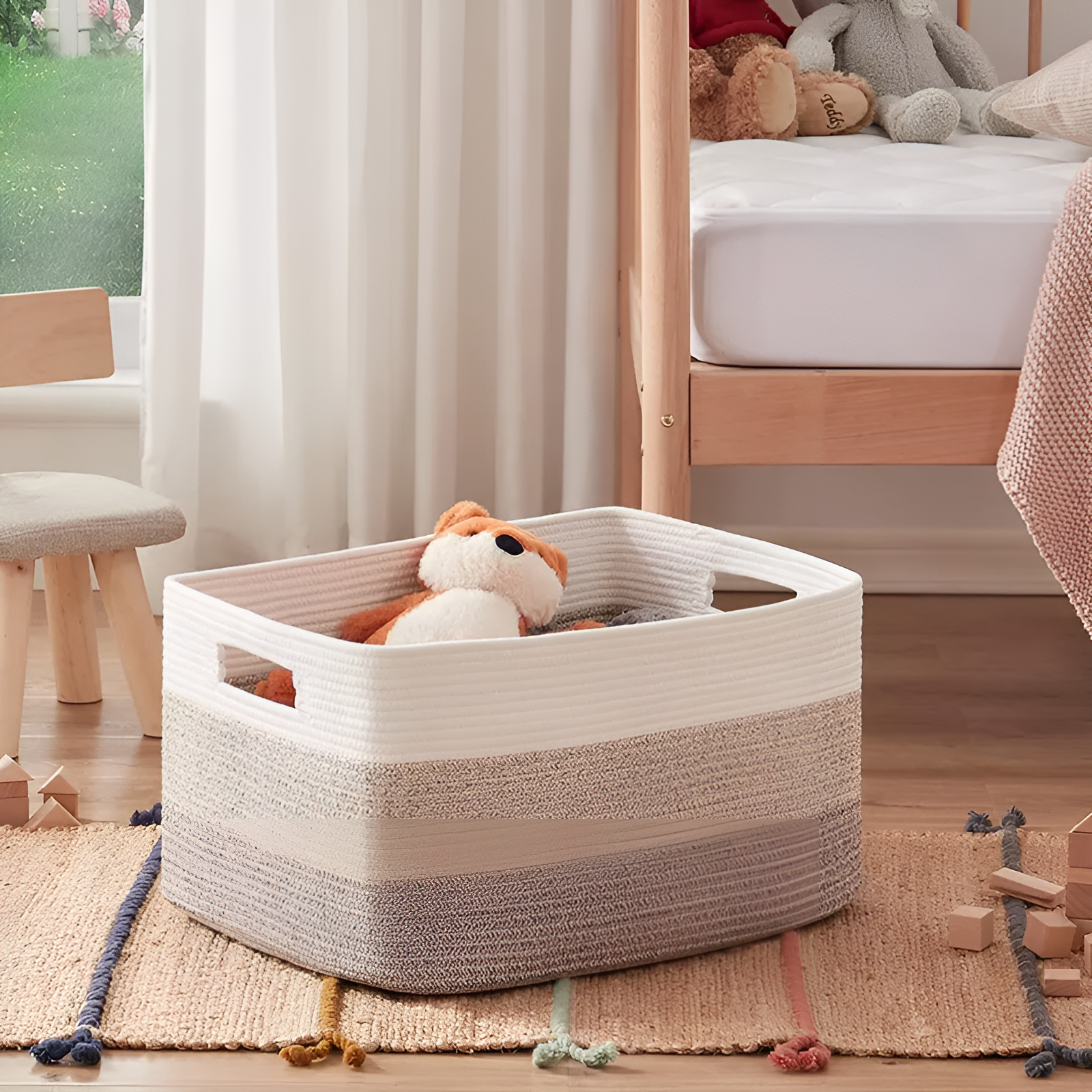 Großer Aufbewahrungskorb aus Geflochtener Baumwolle – 70 L Fassungsvermögen, Stabil & Stilvoll | Perfekt für Wäsche, Spielzeug & Wohnzimmer