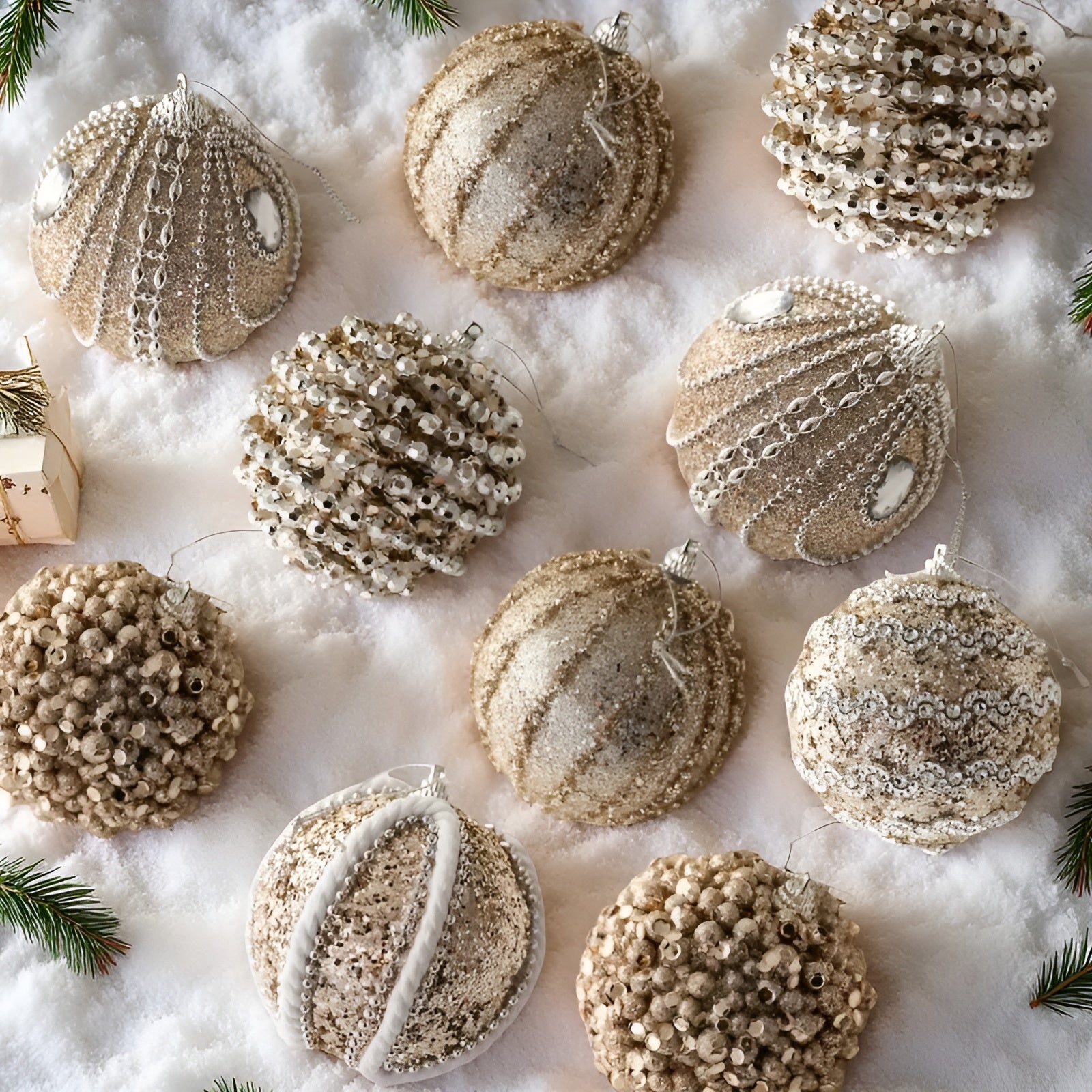 6er Set Glas-Christbaumkugeln – Stilvolle Deko in Champagner | Ideal für den Weihnachtsbaum