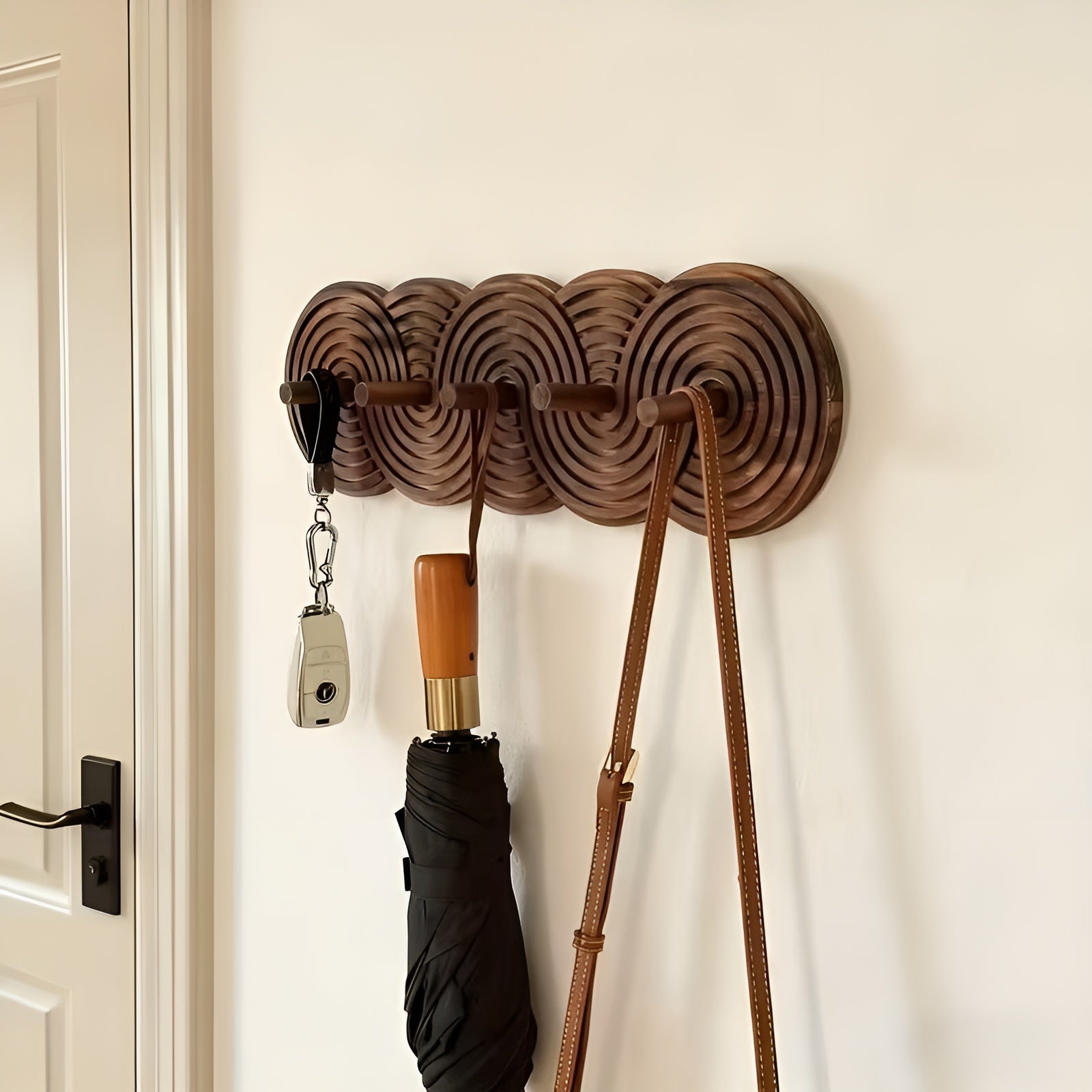 Vegghengt Krok i Tre – Enkel Montering uten Boring | Dekorativ Bohemsk Oppbevaring