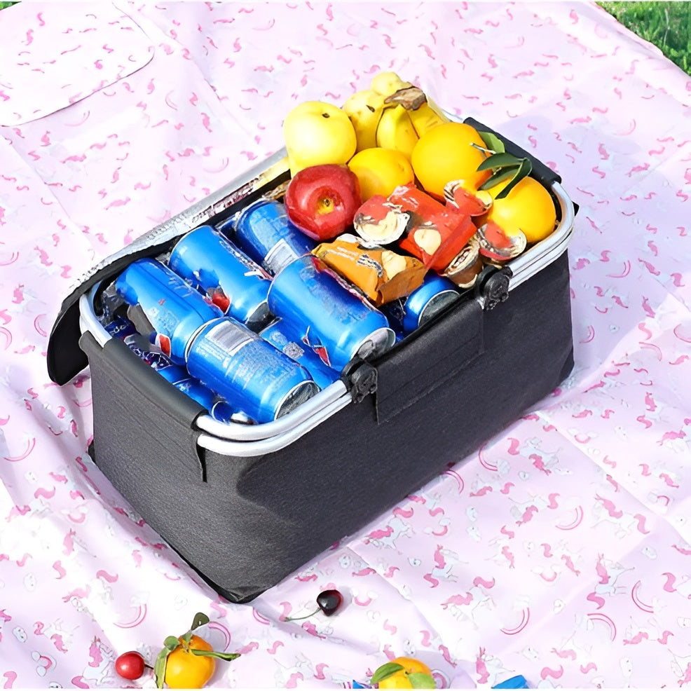 Faltbarer Picknickkorb – Auslaufsicheres Design | Ideal für Outdoor-Abenteuer - Lebensmittel- und Getränkesortiment
