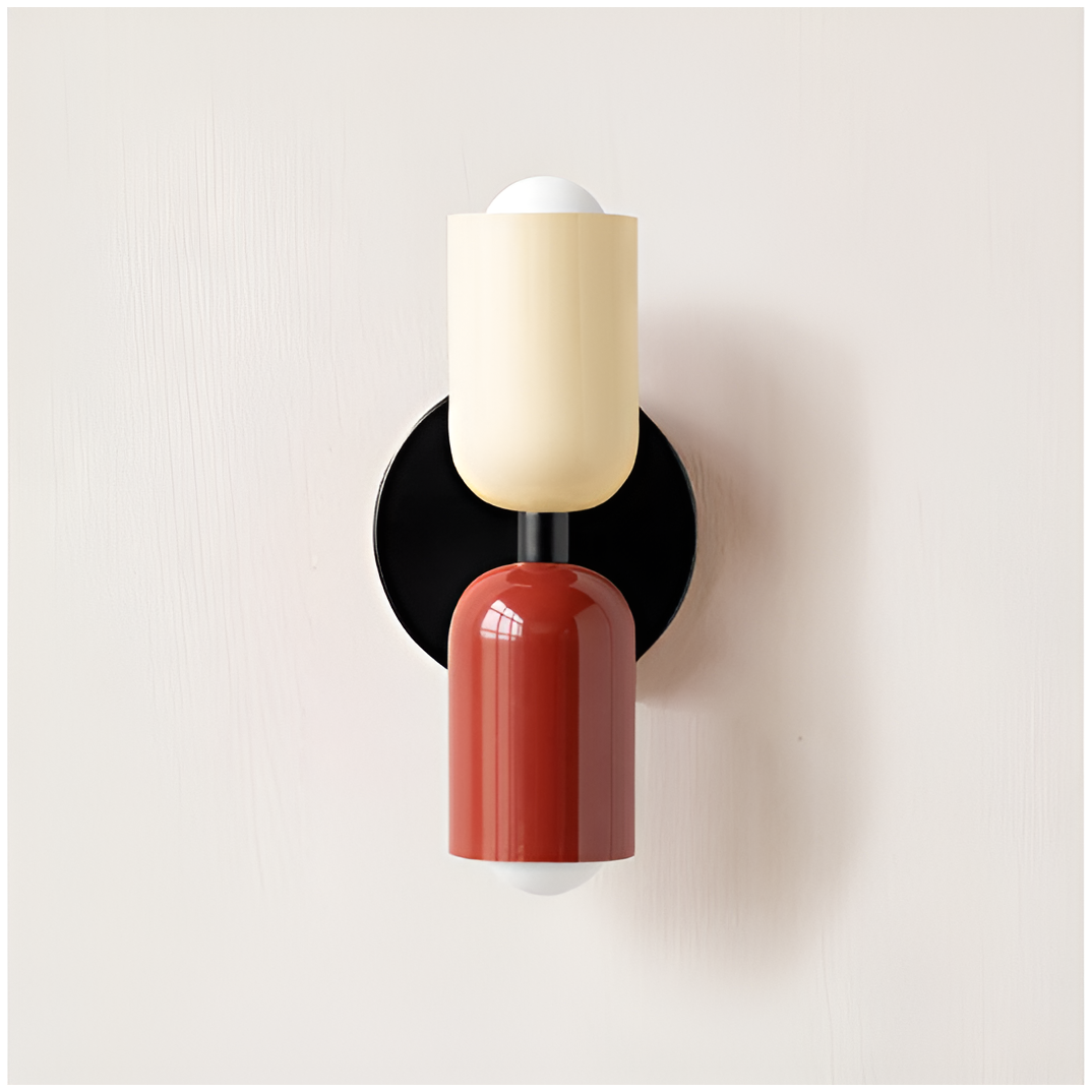 Farbe Wabi Duo- Minimalistisch Moderne LED-Doppelkopf-Leuchten - Beige / Rot & Schwarz - Lampe