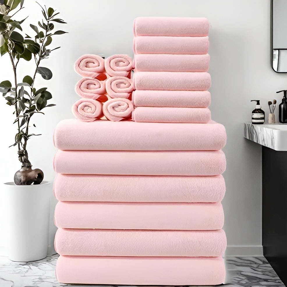 8-teiliges Set Schnell Trocknender Badetücher – Superweich Für Zu Hause Und Im Spa - Hellrosa - Handtuch-Set