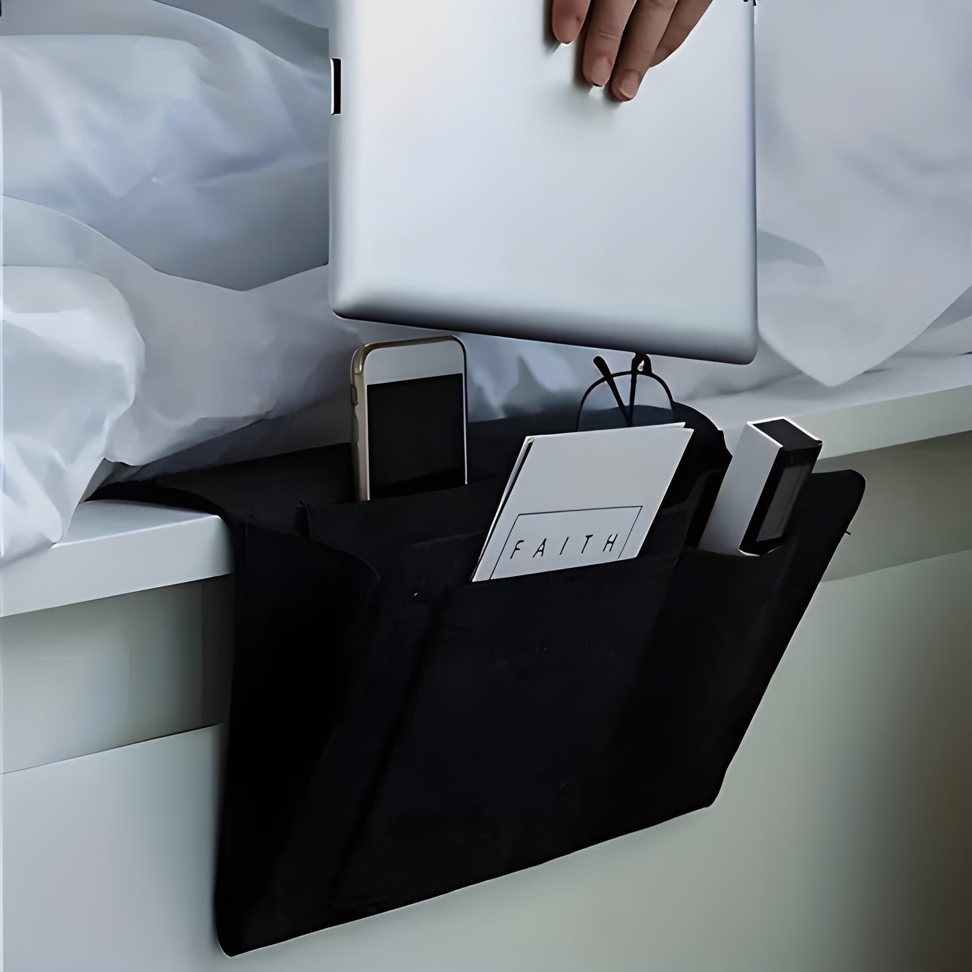 Filz Betttasche – Hängeorganizer für Bett Sofa und Schlafzimmerund Schlafzimmer - Ebenholz - Aufbewahrungstasche