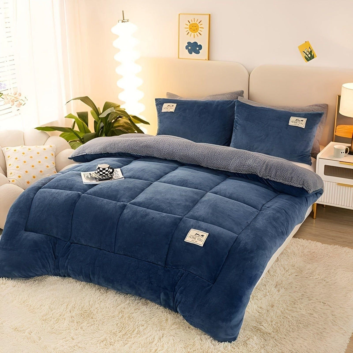 FleeceCozy Blanket - Warmes Gestepptes Sherpa-Fleece-Decke - Marineblau / 150x200cm - Decke