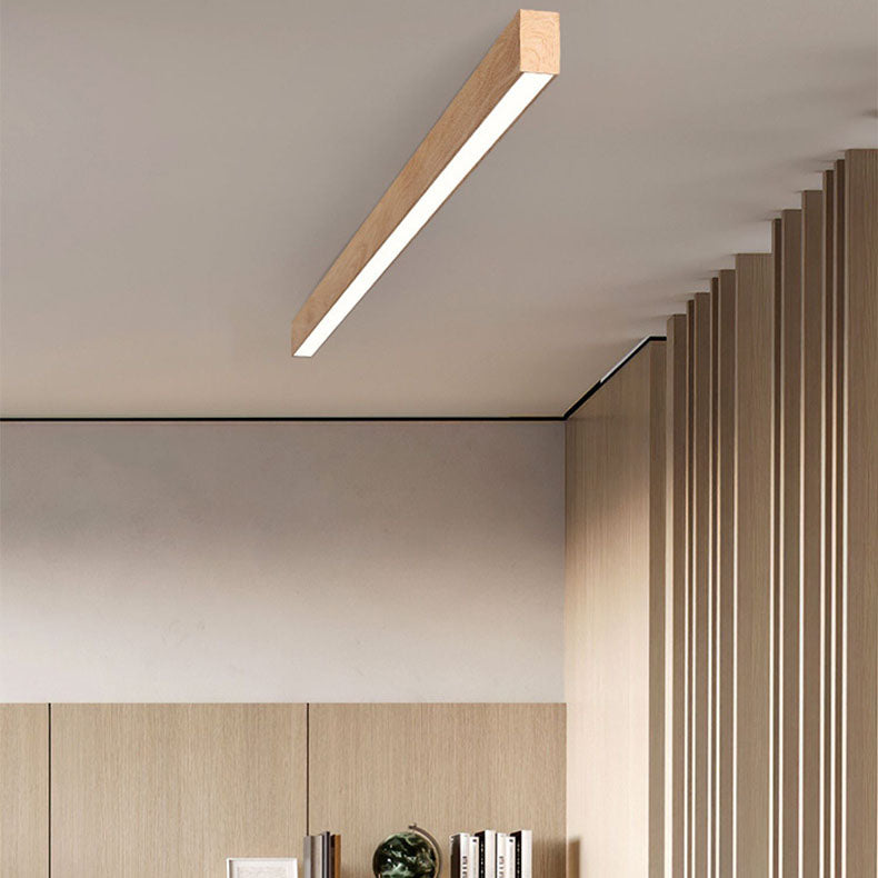 Flur-Deckenleuchte Holz länglich mit integrierter LED – 60 100 oder 120 cm - Helle Holzoptik / Medium / Warmweiß (3000