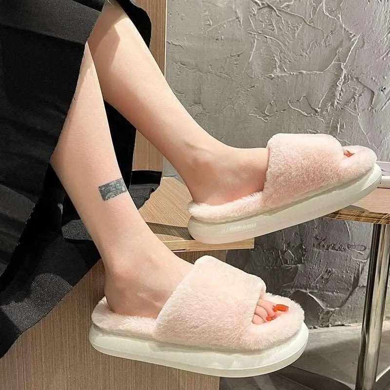 Fuzzy - Dicke flauschige Pelzpantoffeln - Rosa / 36-37 (passen 35-36) - Damenschuhe