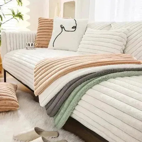 Fuzzy - Sofabezug L Form - gibt Ihrem Sofa neuen Schwung - 70x70cm / Baumwolle weiß - Sofabezug