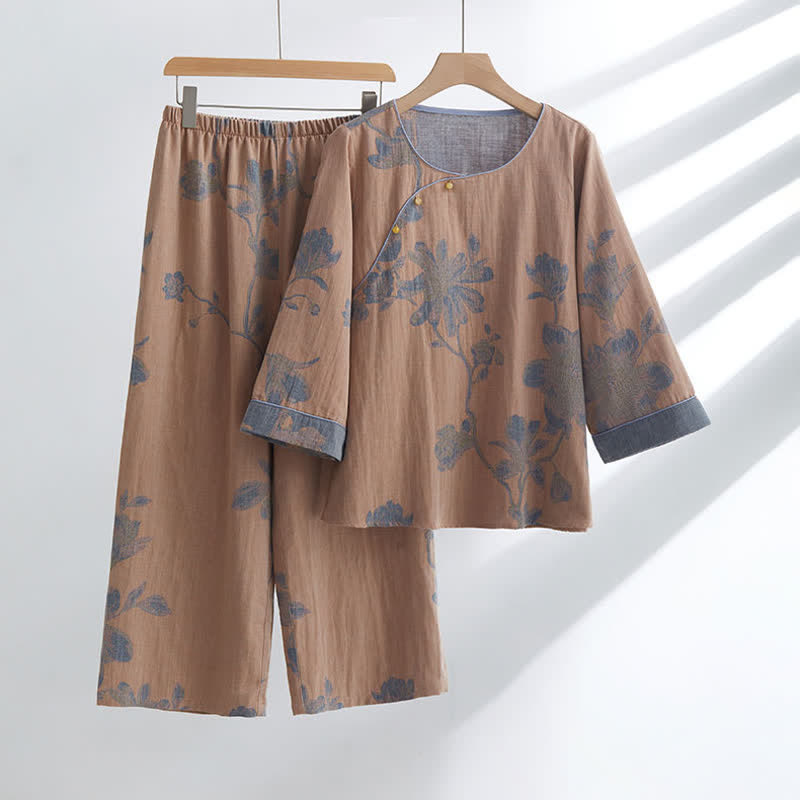 Geblümtes Loungewear Set aus Baumwolle mit Rundhalsausschnitt - Rosa / M - Loungewear