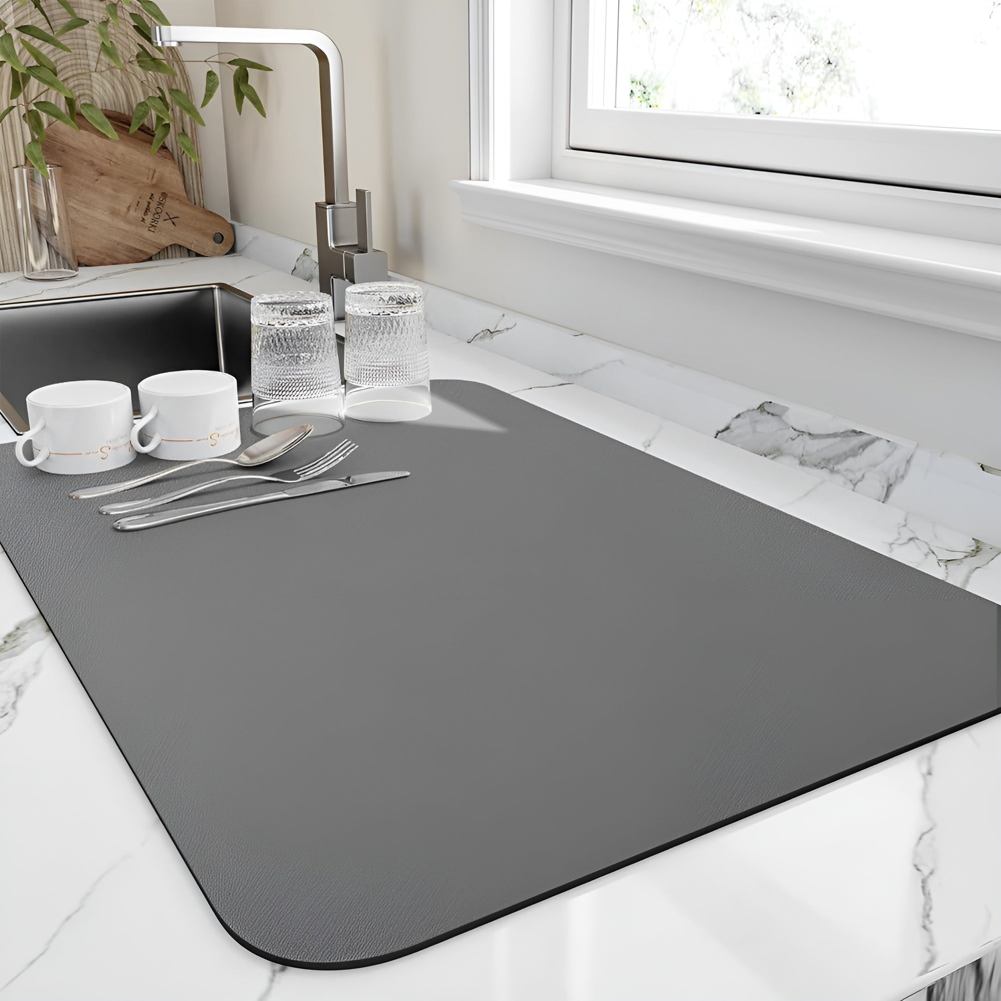 Geschirrabtropfmatte – Saugfähig und Schnell Trocknend | Ideal für Küche und Spüle - 50x60cm / Grau - Abtropfmatte