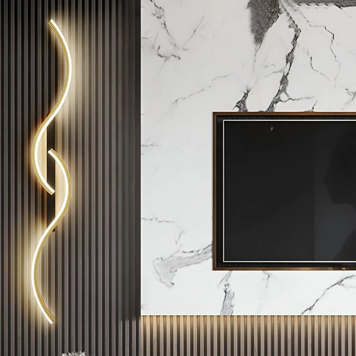 Geschwungene LED-Wandleuchte für Innenräume – Elegante Akzentbeleuchtung - Schwarz-Gold / 60 cm / Warmweiß