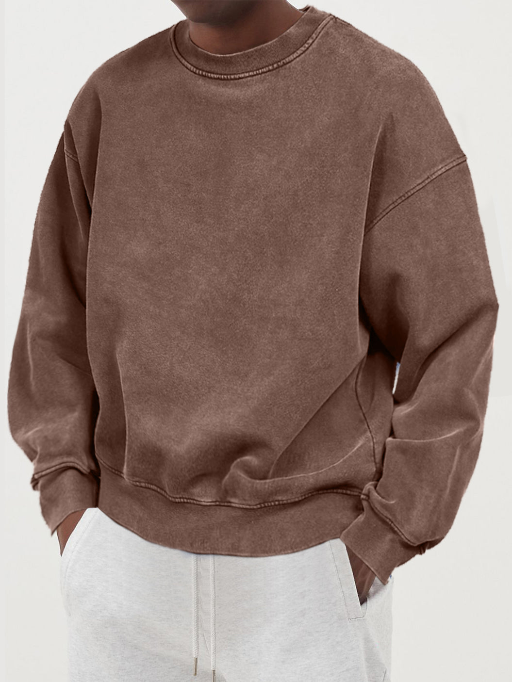 Gewaschener Baumwoll-Strickpullover für Herren - Braun / S - Herren Pullover