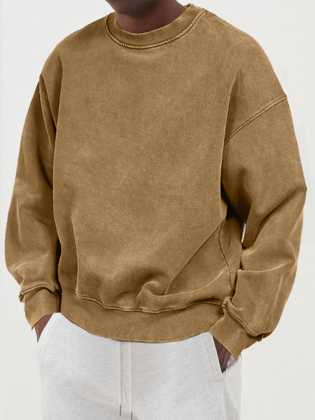 Gewaschener Baumwoll-Strickpullover für Herren - Khaki / S - Herren Pullover