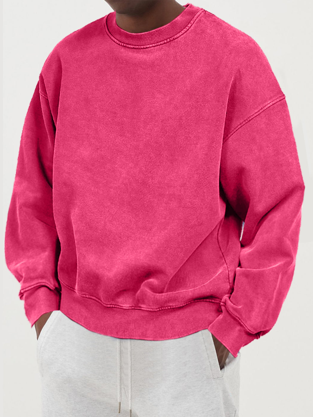 Gewaschener Baumwoll-Strickpullover für Herren - Rosa / S - Herren Pullover