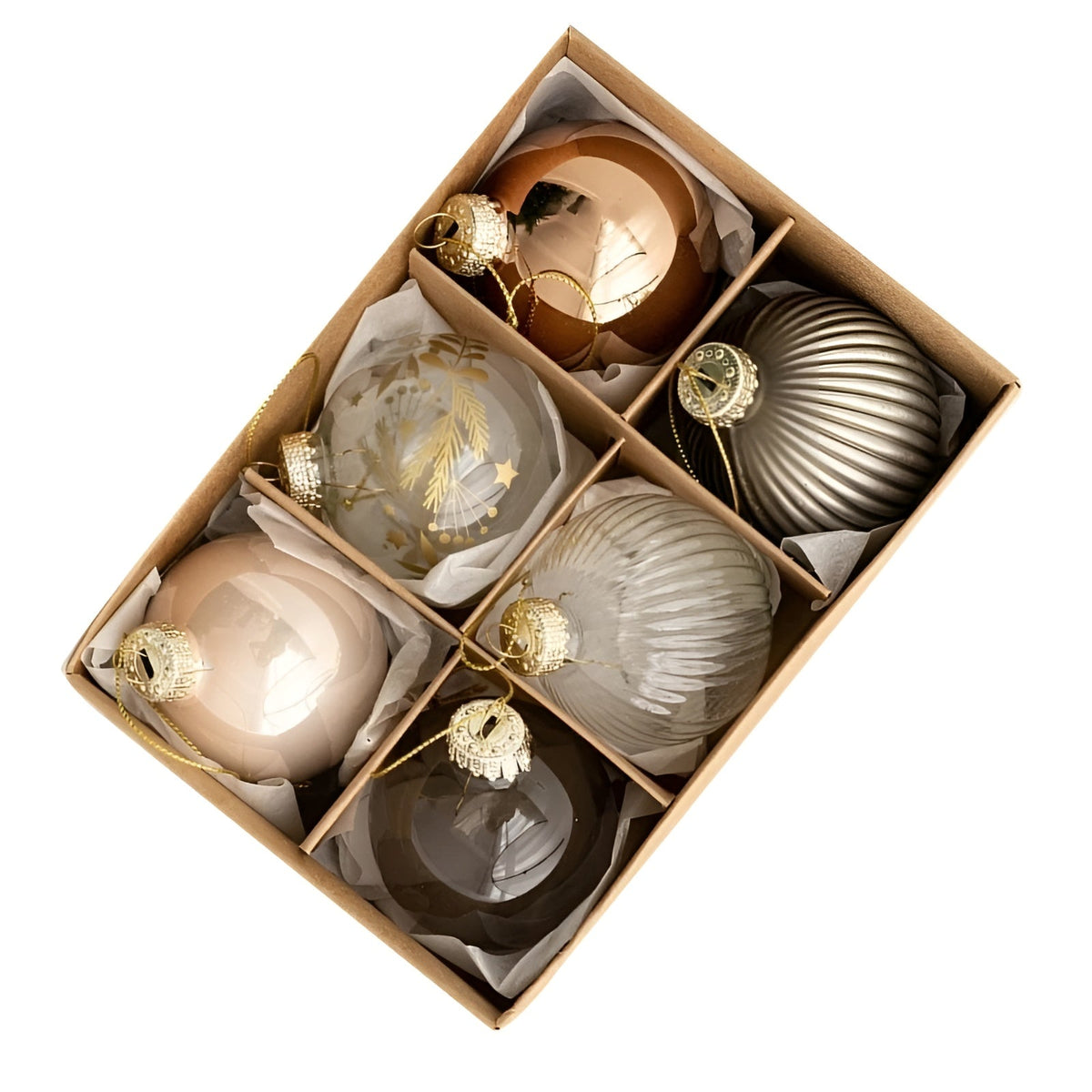 Glas Christbaumkugeln Set (6 Stück) – Elegant und Glänzend | Perfekt für Weihnachtsbaum & Deko - Saisonale Dekoration