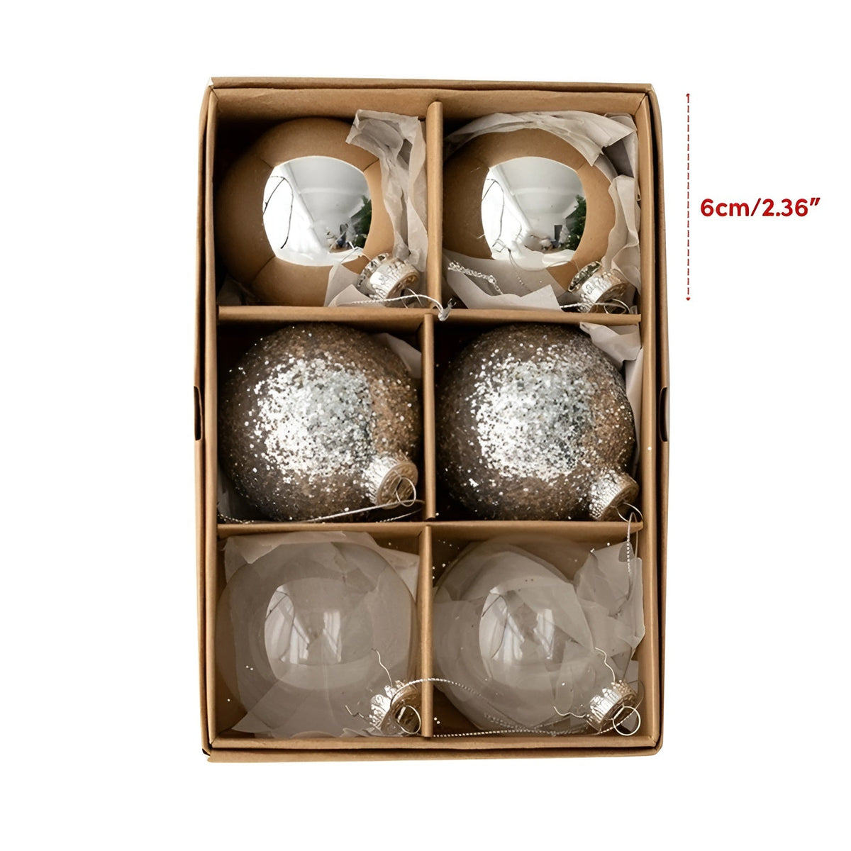 Glas Christbaumkugeln Set (6 Stück) – Elegant und Glänzend | Perfekt für Weihnachtsbaum & Deko - Saisonale Dekoration