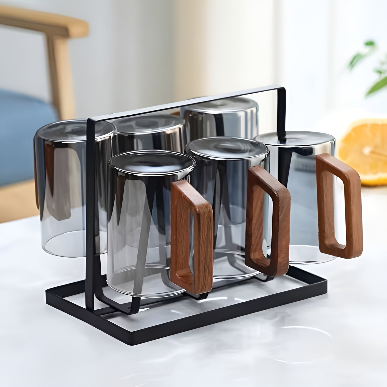 Glasbecher-Set mit Holzgriff – Hitzebeständig und Stilvoll | Perfekt für Tee Wasser und Gästebewirtung - Glasbecher-Set