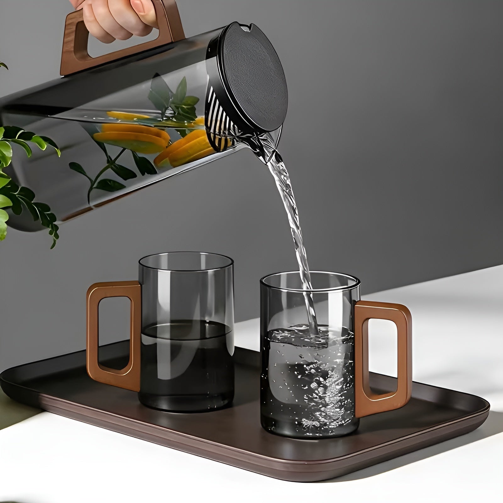 Glasbecher-Set mit Holzgriff – Hitzebeständig und Stilvoll | Perfekt für Tee Wasser und Gästebewirtung - Glasbecher-Set