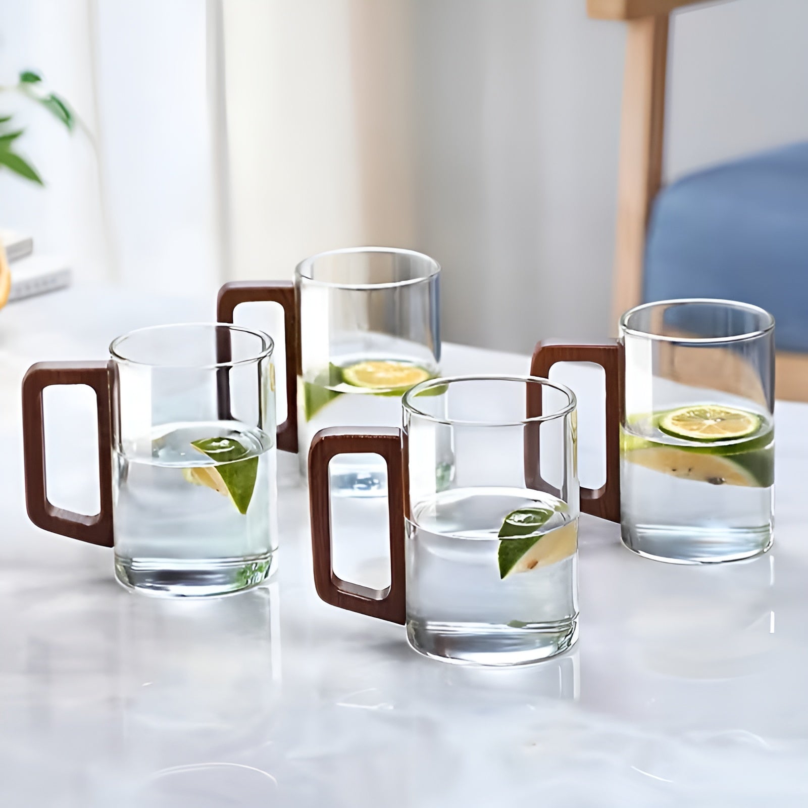 Glasbecher-Set mit Holzgriff – Hitzebeständig und Stilvoll | Perfekt für Tee Wasser und Gästebewirtung - Glasbecher-Set