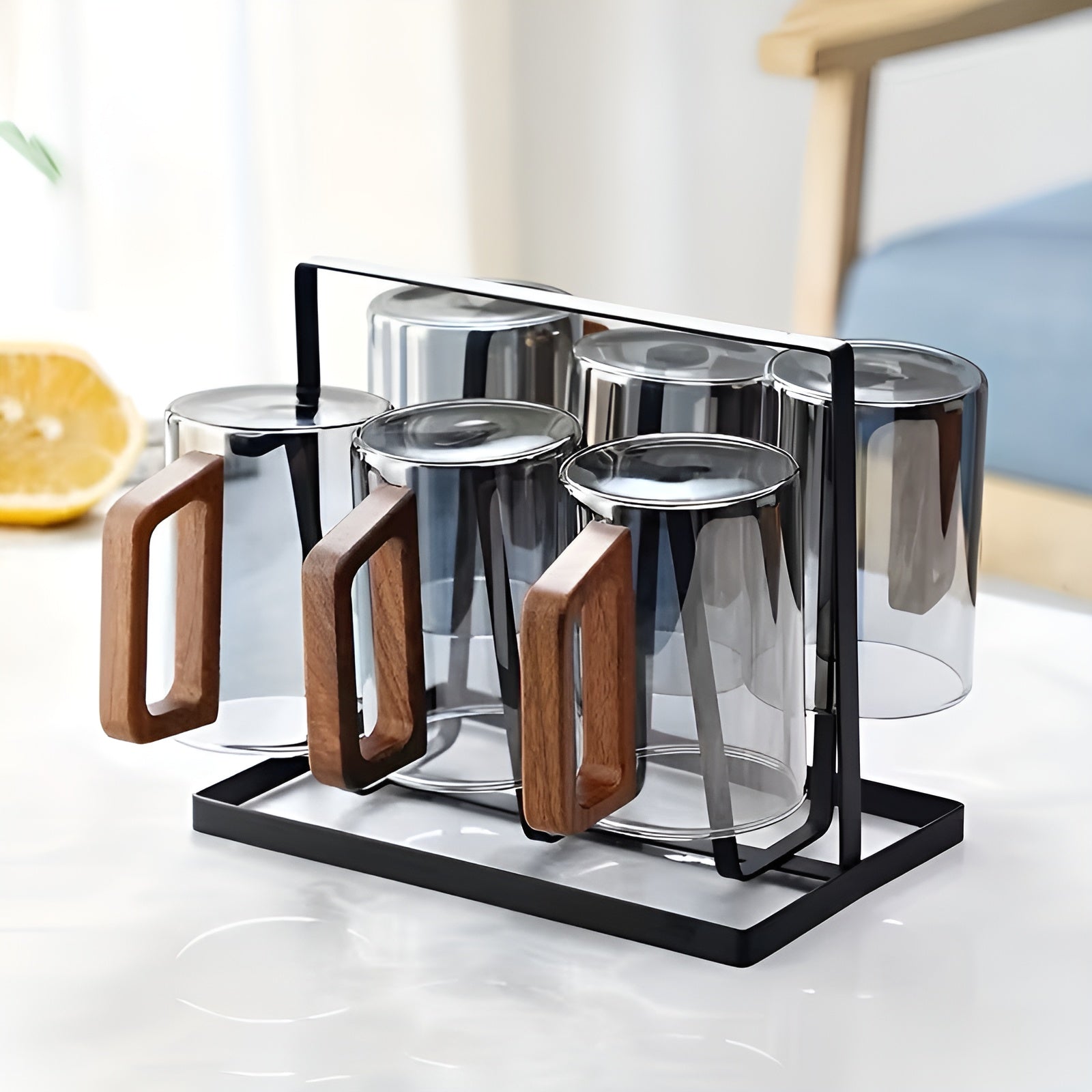 Glasbecher-Set mit Holzgriff – Hitzebeständig und Stilvoll | Perfekt für Tee Wasser und Gästebewirtung - Glasbecher-Set
