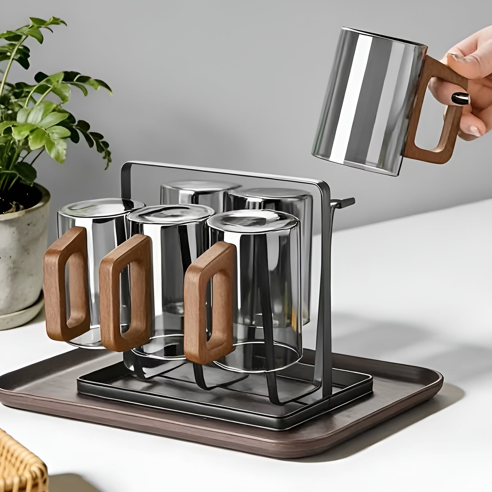 Glasbecher-Set mit Holzgriff – Hitzebeständig und Stilvoll | Perfekt für Tee Wasser und Gästebewirtung - Glasbecher-Set
