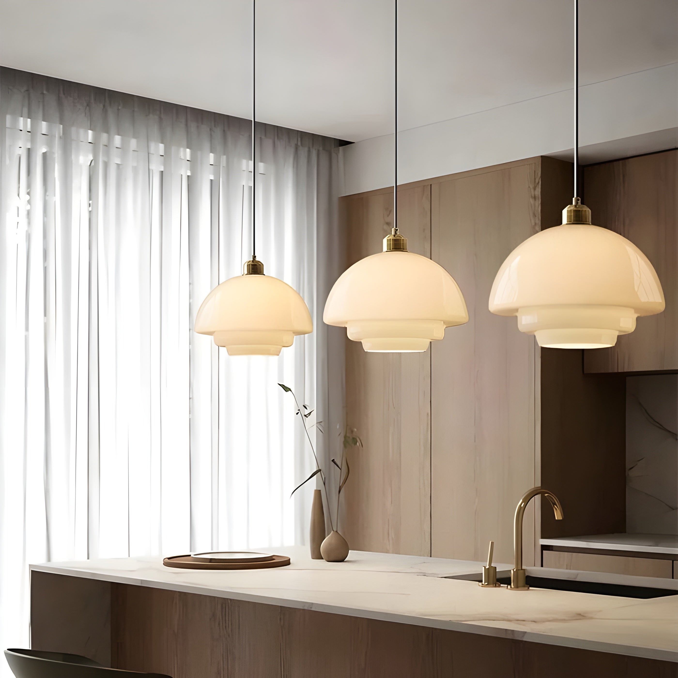 AuraBeam Light – Minimalistische Elfenbeinfarbene LED-Hängelampe aus Glas