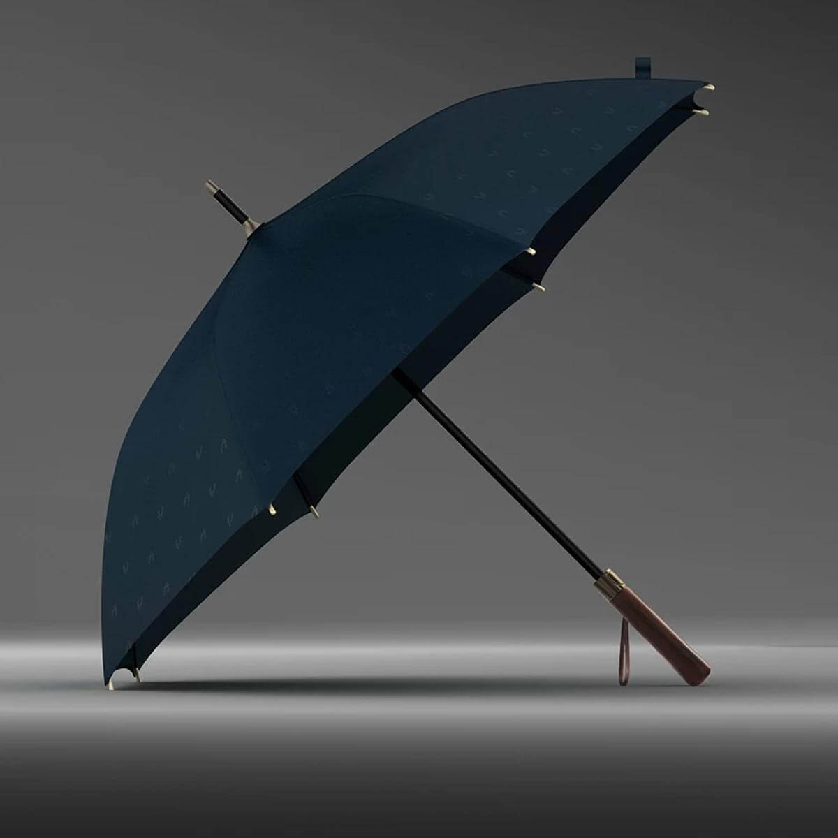 Großer marineblauer Regenschirm – 122 cm mit Holzgriff - Regenschirme