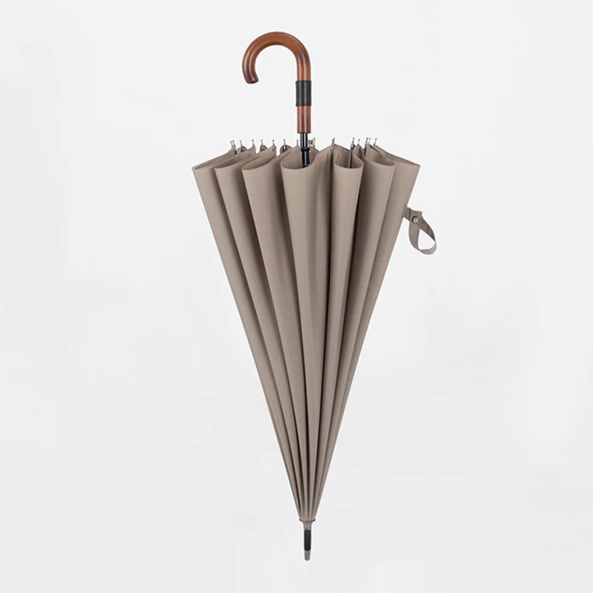 Großer Regenschirm mit Holzgriff – 120 cm Durchmesser - Khaki - Regenschirme