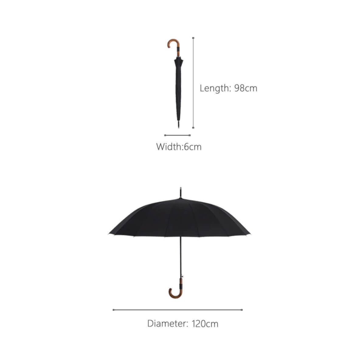 Großer Regenschirm mit Holzgriff – 120 cm Durchmesser - Regenschirme