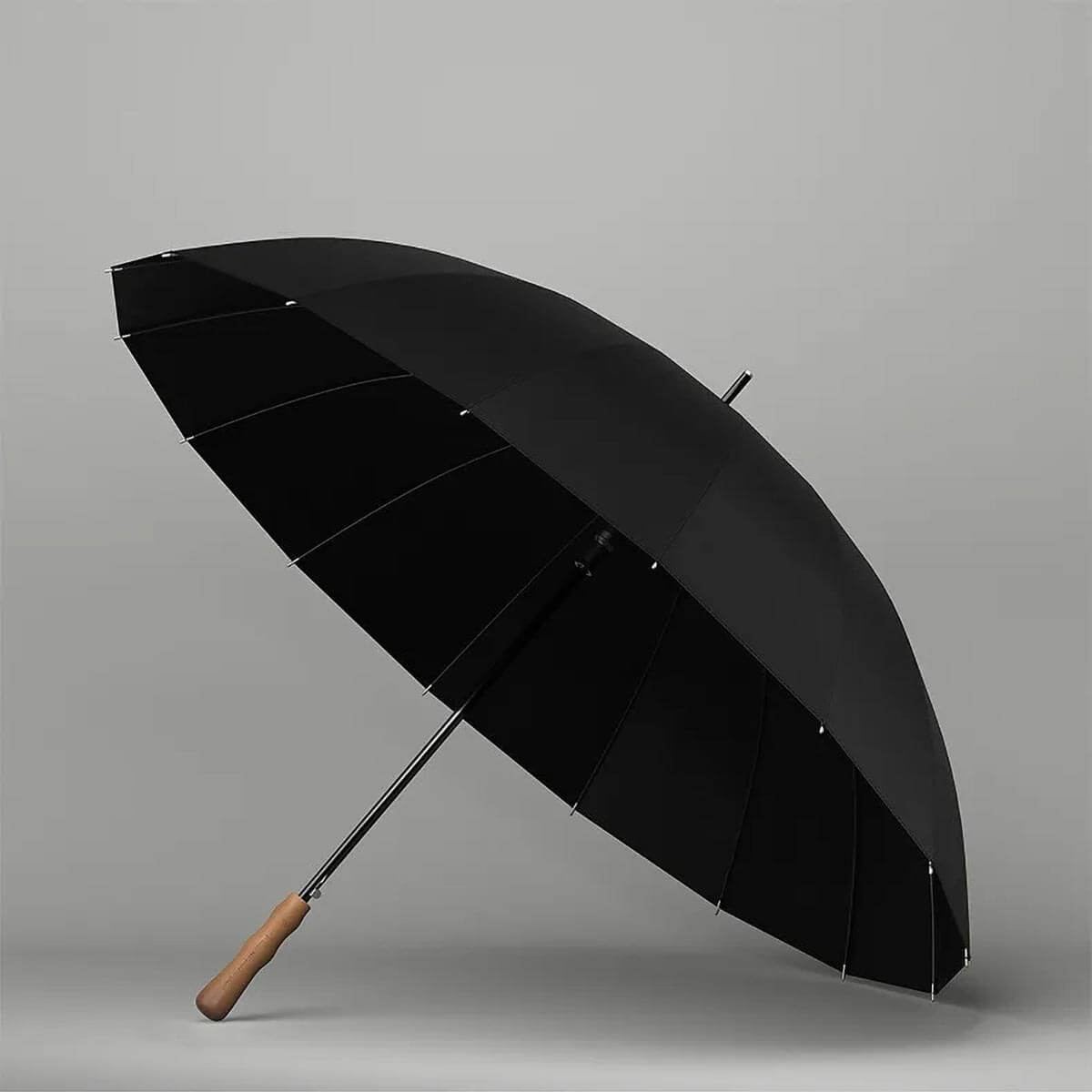 Großer Regenschirm mit Holzgriff und 16 Speichen – 120 cm - Regenschirme