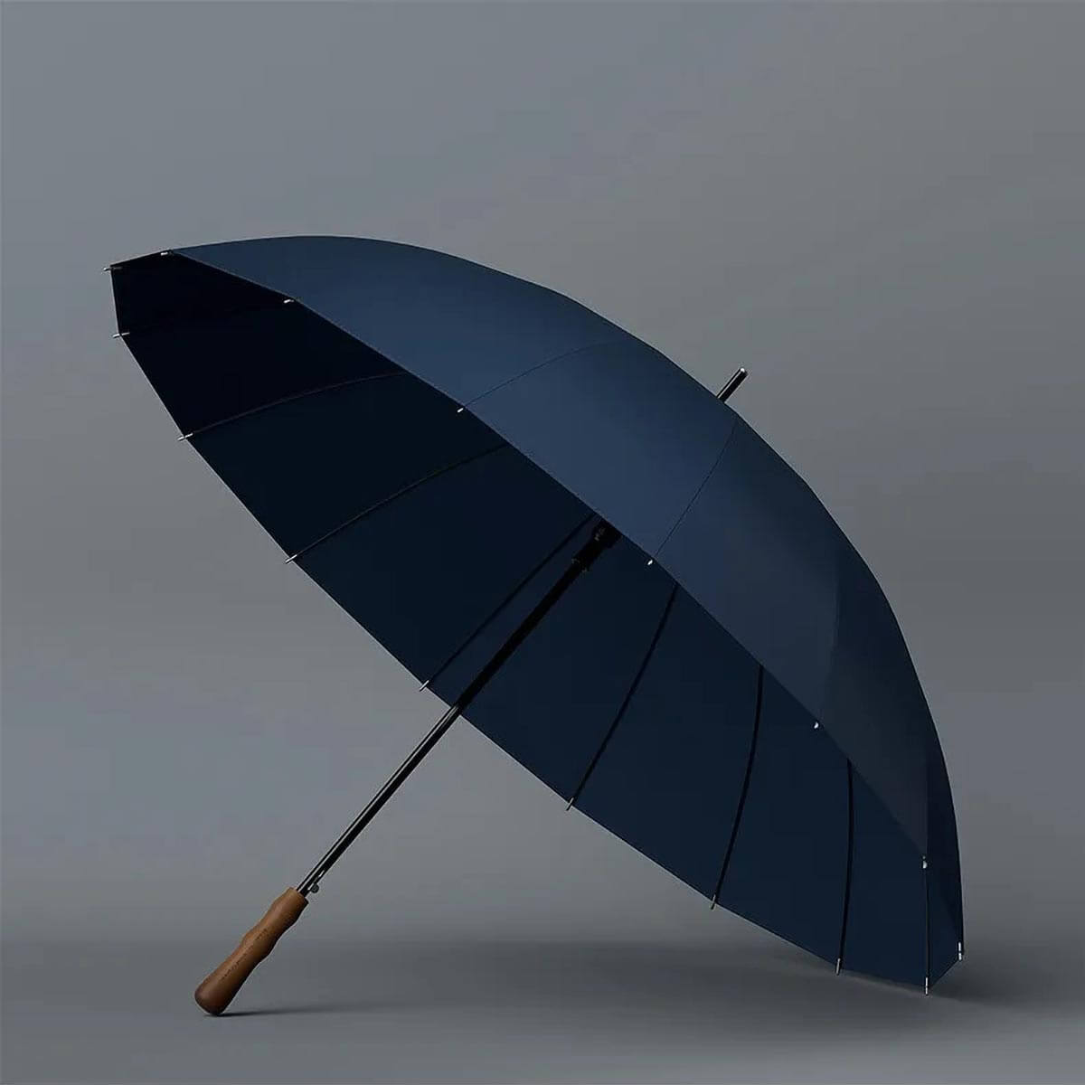 Großer Regenschirm mit Holzgriff und 16 Speichen – 120 cm - Regenschirme