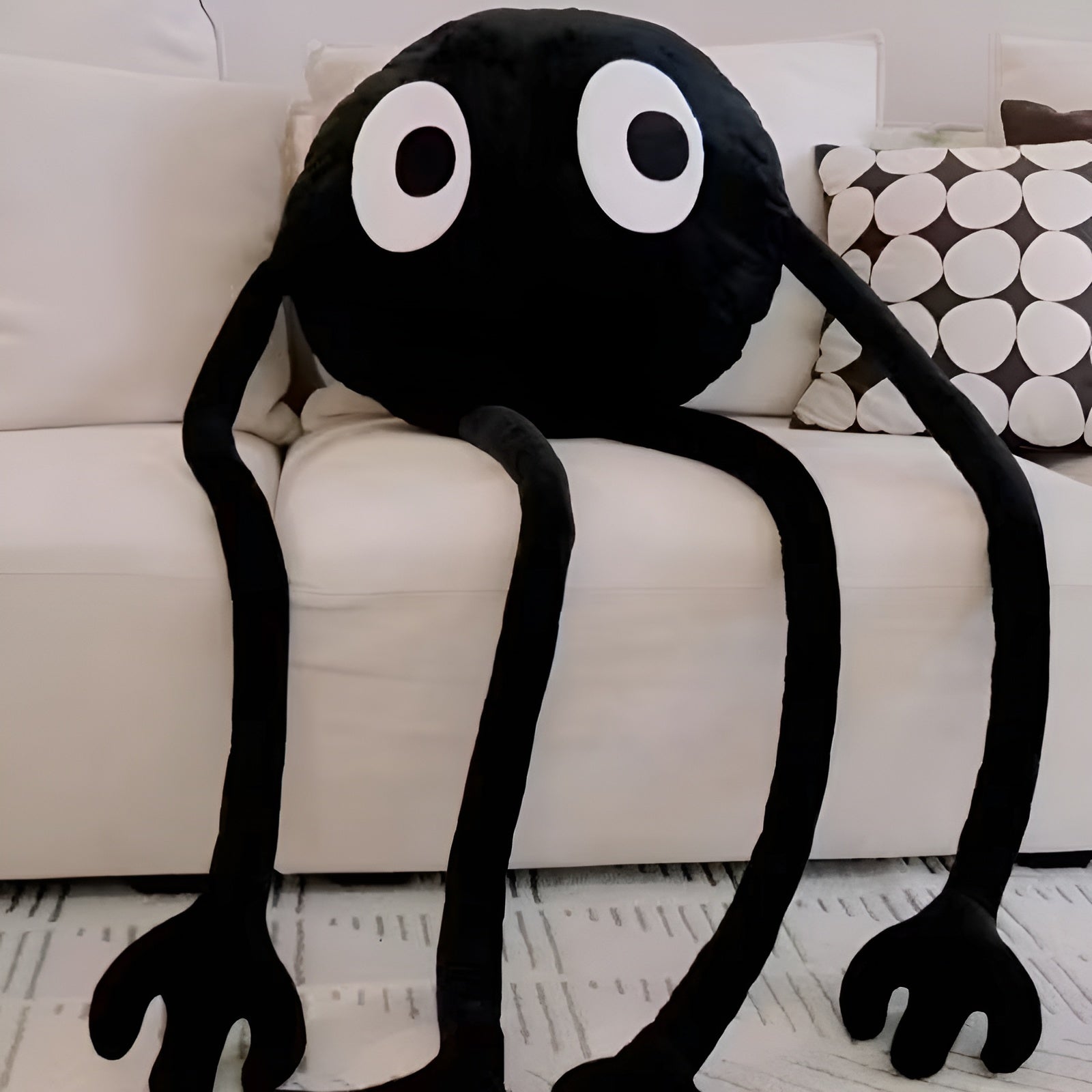 Großes Schwarzes Plüschkissen – Lustiges Kuscheltier mit Langen Armen & Beinen - Kissen