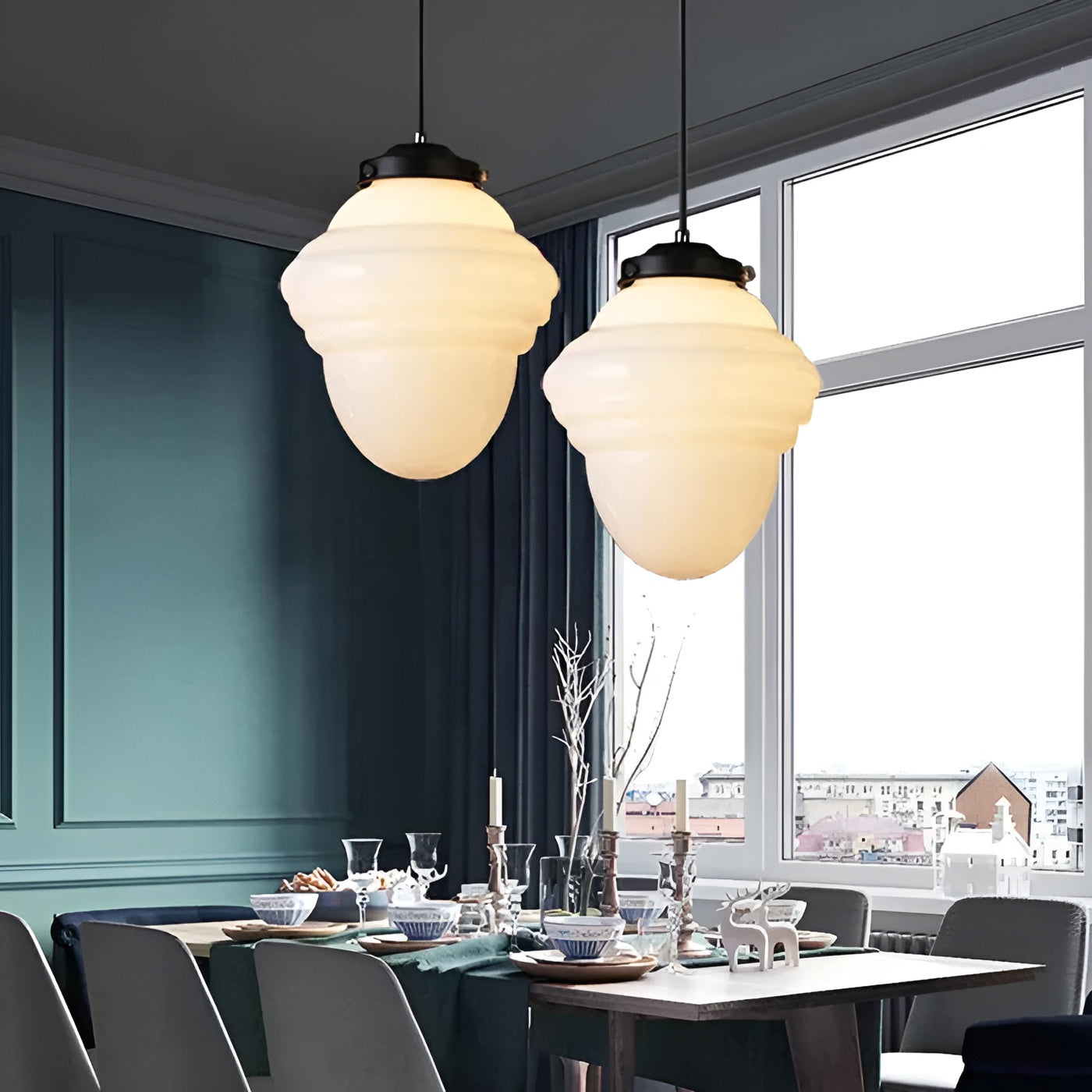 Hängelampe aus Milchglas – Vintage Design mit Geometrischem Glas - Pendelleuchte