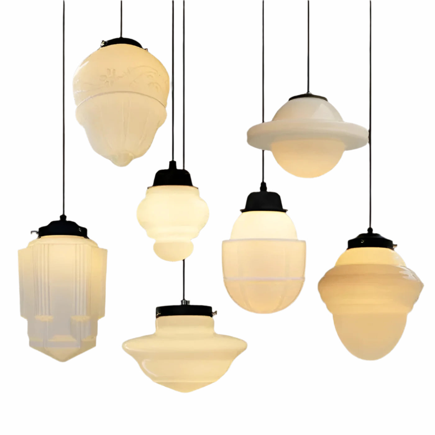 Hängelampe aus Milchglas – Vintage Design mit Geometrischem Glas - Pendelleuchte