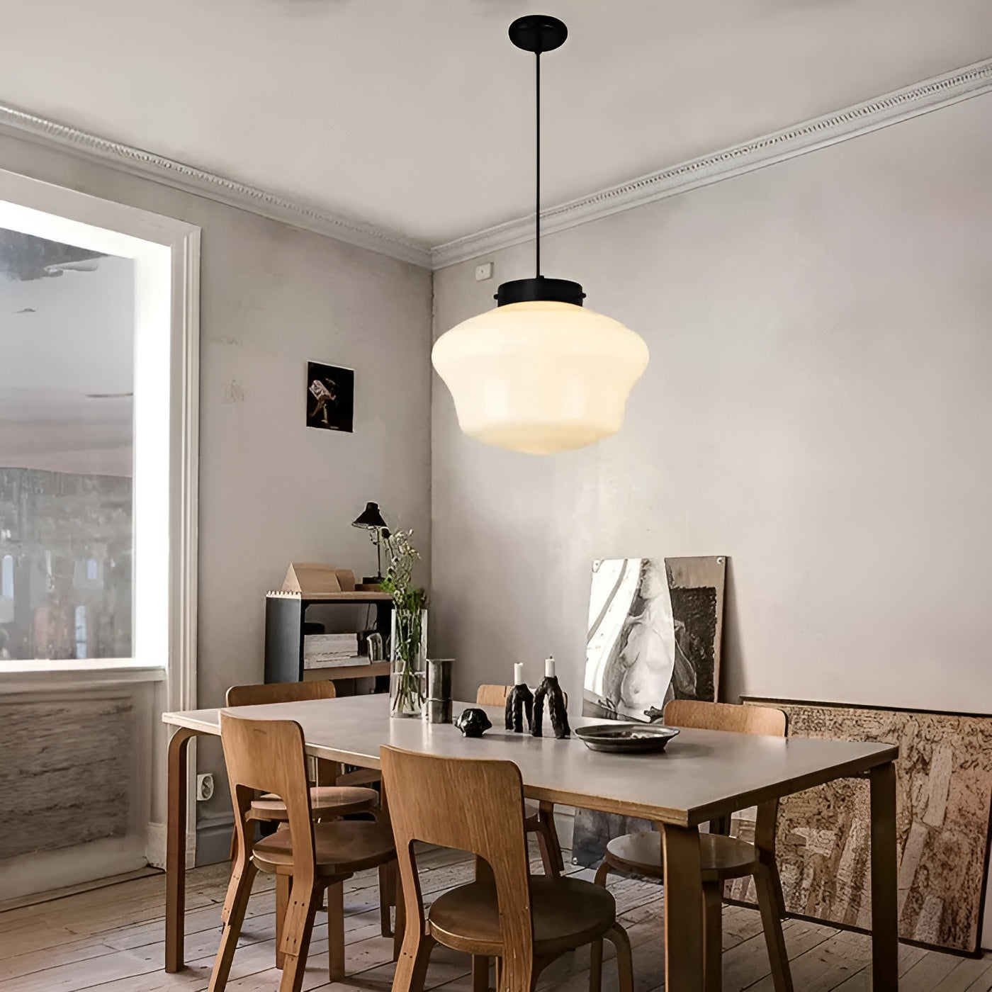 Hängelampe aus Milchglas – Vintage Design mit Geometrischem Glas - Pendelleuchte
