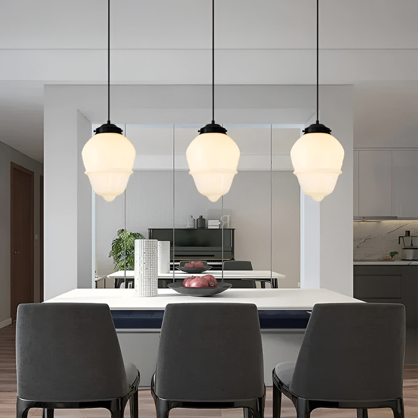 Hängelampe aus Milchglas – Vintage Design mit Geometrischem Glas - Pendelleuchte