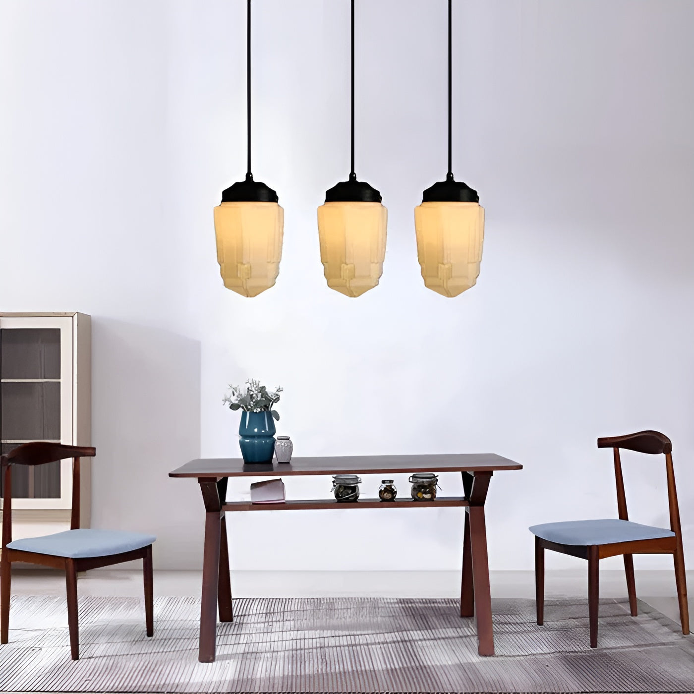 Hängelampe aus Milchglas – Vintage Design mit Geometrischem Glas - Pendelleuchte
