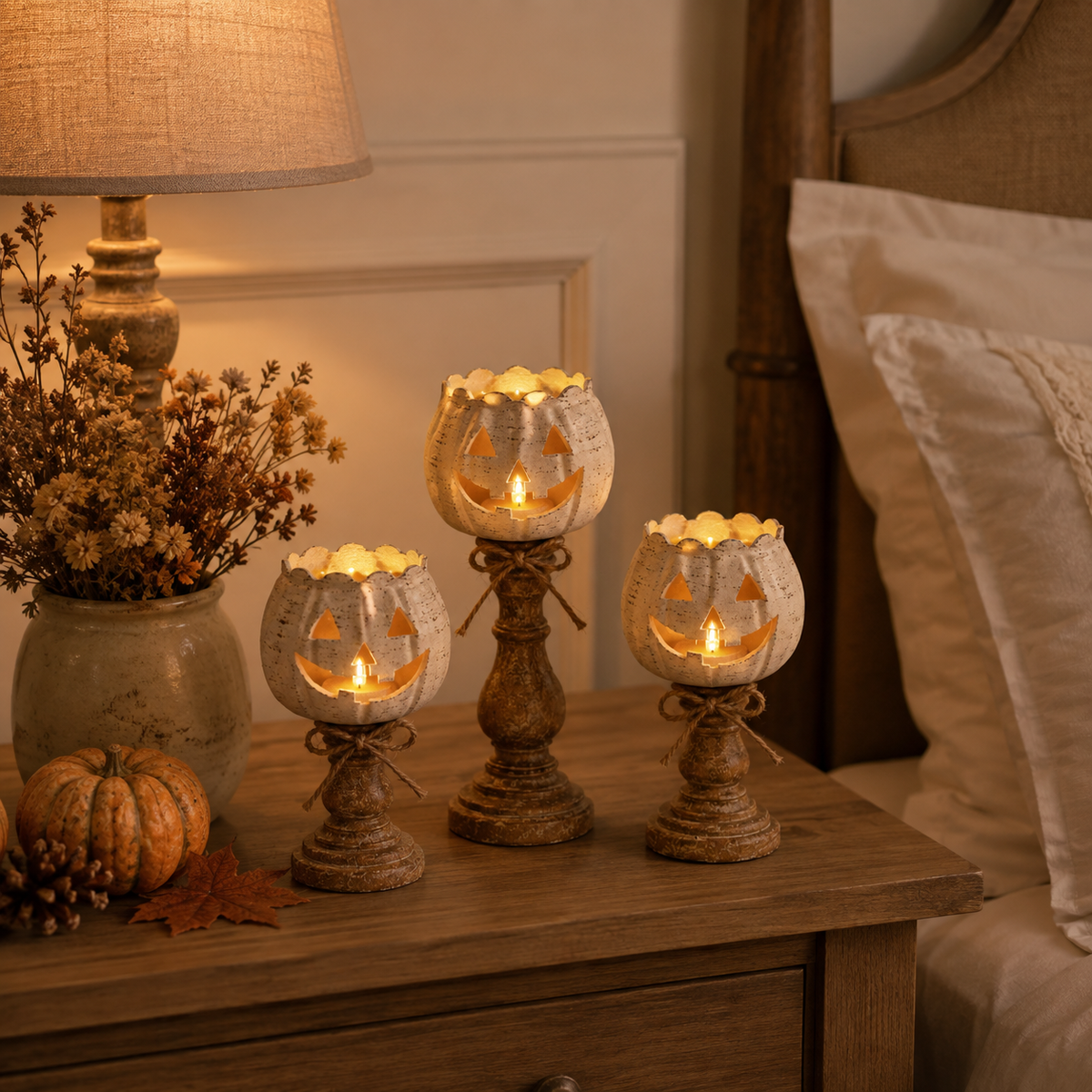 Halloween Kürbis Deko mit LED-Kerze – 12/15/18 cm - Geschenke – Saisonal – Halloween