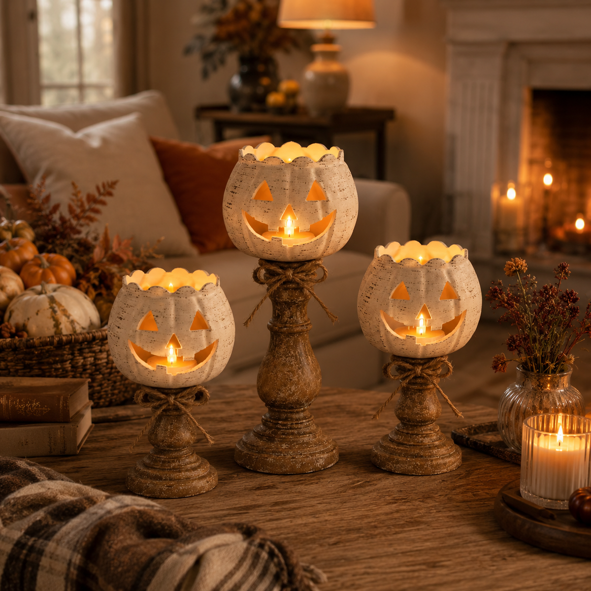 Halloween Kürbis Deko mit LED-Kerze – 12/15/18 cm - Geschenke – Saisonal – Halloween