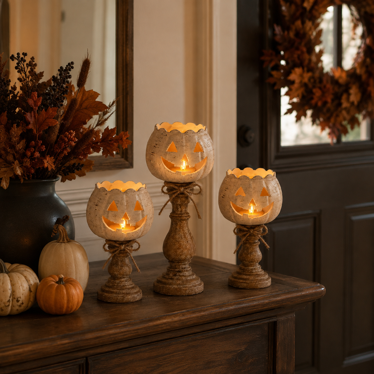 Halloween Kürbis Deko mit LED-Kerze – 12/15/18 cm - Geschenke – Saisonal – Halloween