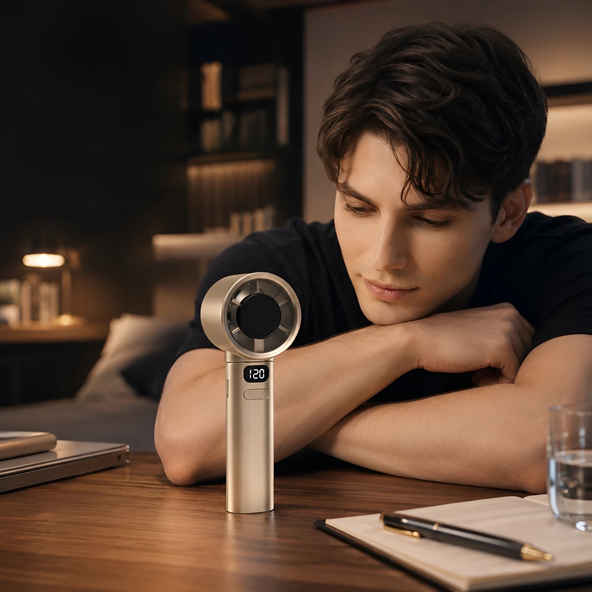 Handventilator mit Digitalanzeige – USB-Wiederaufladbar & Stufenlos Einstellbar - Handventilator