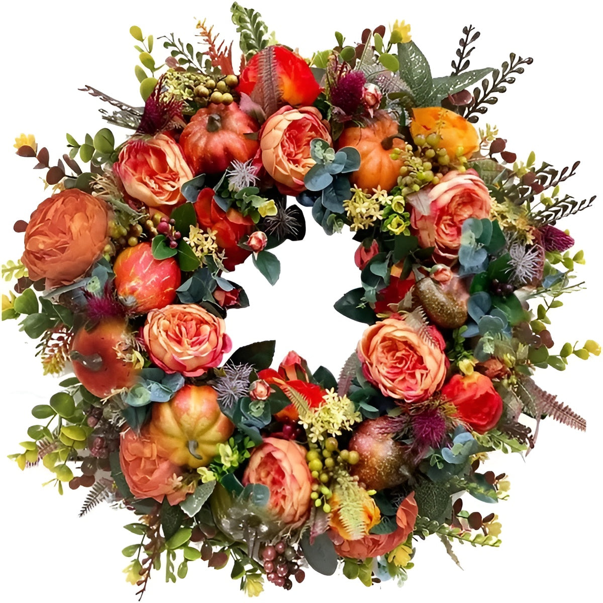 Herbstkranz mit Pfingstrosenblüten – Dekorativ und Festlich | Perfekt als Türdekoration zu Weihnachten - Saisonale