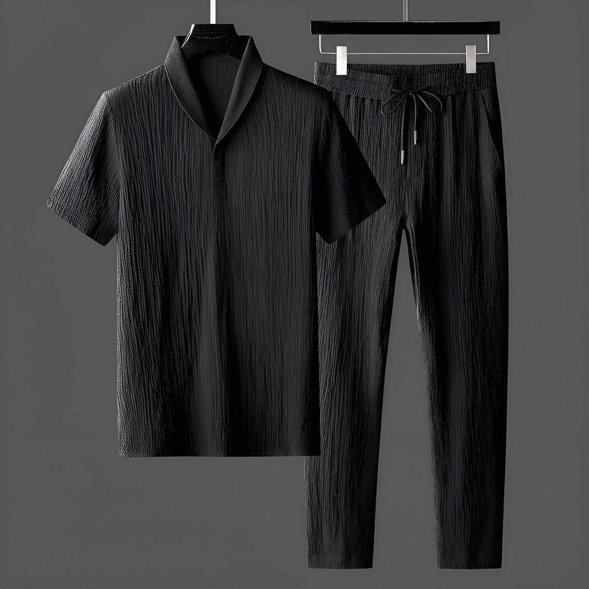 Hermann Set - Trendy Herren Sommer Set {Shirt und Hose} - Schwarz / M - Herren-Set