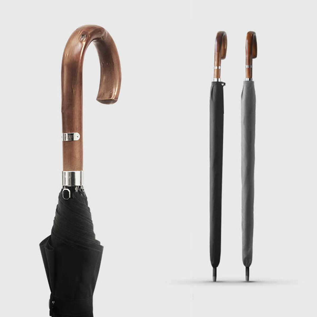 Herren Stockschirm mit Holzgriff – 110 cm Schirm - Schwarz - Regenschirme