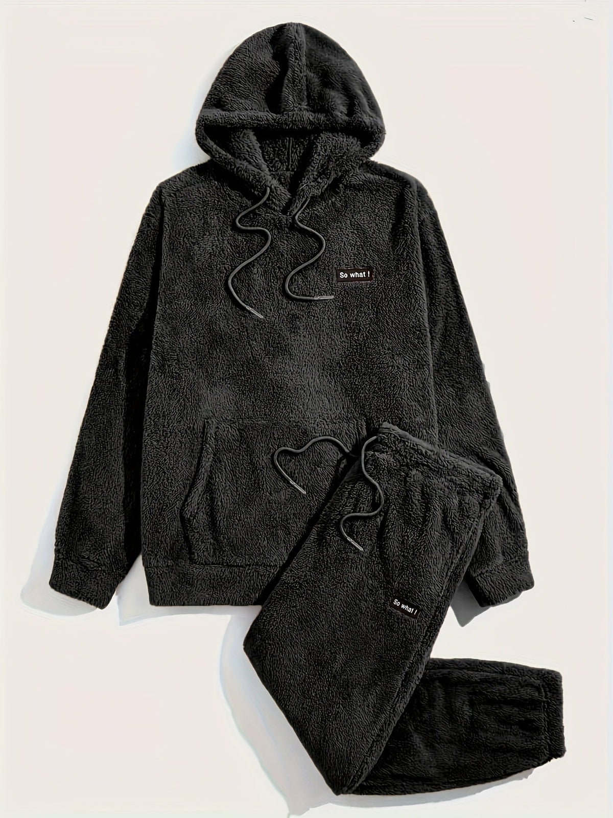 Herren Teddy-Fleece Pyjama Set – Warme 2-teilige Winterset - Schwarz / S - Herren-Pyjama-Set